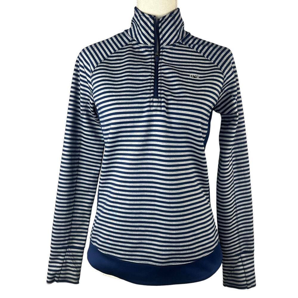 Vineyard Vines Performance Women's Navy Blue Striped Quarter-Zip Sweatshirt S